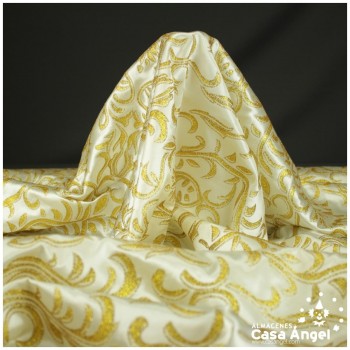 RASO CON ESTAMPADO GLITTER DE FILIGRANAS EN ORO 150cm