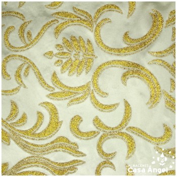 RASO CON ESTAMPADO GLITTER DE FILIGRANAS EN ORO 150cm