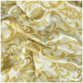 RASO CON ESTAMPADO GLITTER DE FILIGRANAS EN ORO 150cm