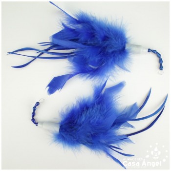 POMO COMBINADO DE PLUMAS AZULES DE PAVO Y GALLO 26cm BOLSA 2uds