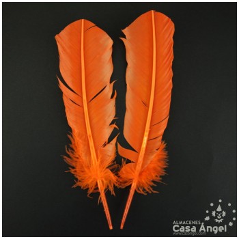 PLUMA DE PATO NARANJA SABLE CON PUNTA SESGADA 27cm BOLSA 2uds