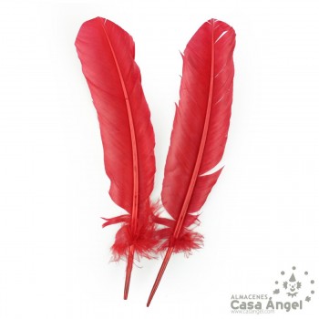 PLUMA DE PATO ROJO SABLE CON PUNTA SESGADA 27cm BOLSA 2uds