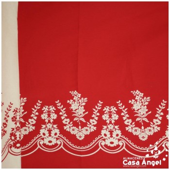 CORTE DE REFAJO ROJO PARA FALDA CON BORDADO DE FLORES BLANCAS 280x120cm