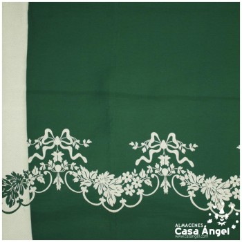 CORTE DE REFAJO VERDE PARA FALDA CON BORDADO DE FLORES BLANCO 280x90cm