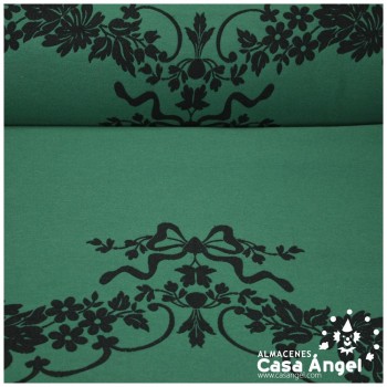 CORTE DE REFAJO VERDE PARA FALDA CON BORDADO DE FLORES NEGRO 280x90cm