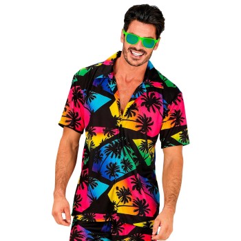 CAMISA FIESTA DE VERANO NEGRA CON PALMERAS