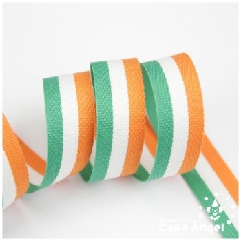 CINTA DE BANDERA DE PAÍSES FRANJAS VERDE BLANCO Y NARANJA 15cm