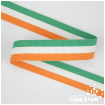 CINTA DE BANDERA DE PAÍSES FRANJAS VERDE BLANCO Y NARANJA 15cm