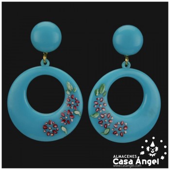 PENDIENTES DE ARO PARA FLAMENCA CON FLORECILLAS 43x65mm