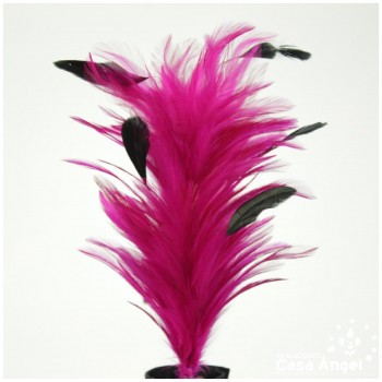 POMO DE PLUMAS DE GALLO FUCSIA COMBINADAS 30cm BOLSA 2uds