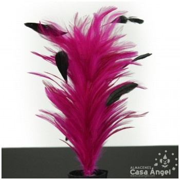 POMO DE PLUMAS DE GALLO FUCSIA COMBINADAS 30cm BOLSA 2uds