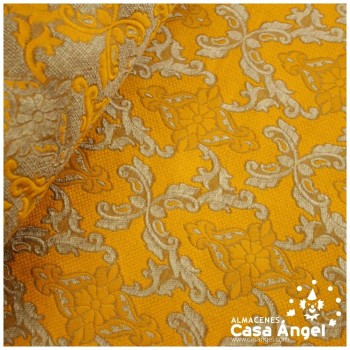 TEJIDO JACQUARD MOSTAZA BROCADO CON HILOS DORADOS SERIE KASTILA 135cm