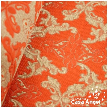 TEJIDO JACQUARD NARANJA BROCADO CON HILOS DORADOS SERIE KASTILA 135cm