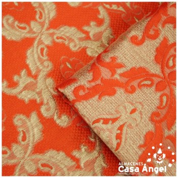 TEJIDO JACQUARD NARANJA BROCADO CON HILOS DORADOS SERIE KASTILA 135cm