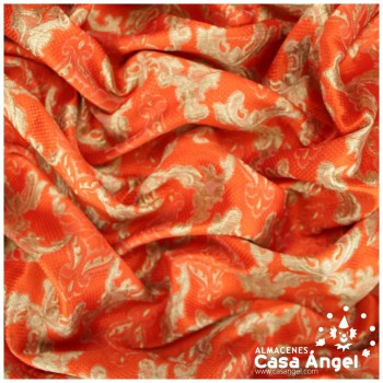 TEJIDO JACQUARD NARANJA BROCADO CON HILOS DORADOS SERIE KASTILA 135cm