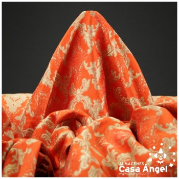 TEJIDO JACQUARD NARANJA BROCADO CON HILOS DORADOS SERIE KASTILA 135cm