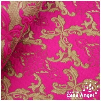 TEJIDO JACQUARD FUCSIA BROCADO CON HILOS DORADOS SERIE KASTILA 135cm