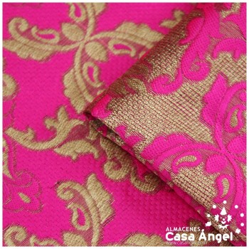 TEJIDO JACQUARD FUCSIA BROCADO CON HILOS DORADOS SERIE KASTILA 135cm