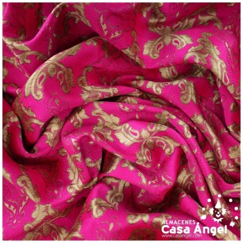 TEJIDO JACQUARD FUCSIA BROCADO CON HILOS DORADOS SERIE KASTILA 135cm