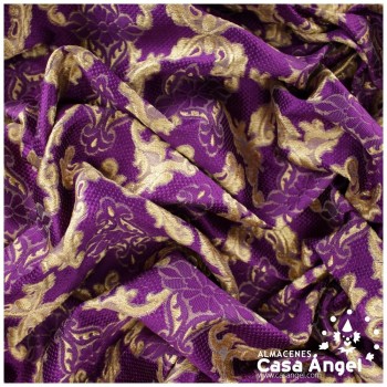 TEJIDO JACQUARD MORADO BROCADO CON HILOS DORADOS SERIE KASTILA 135cm