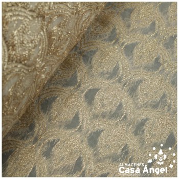 GASA JACQUARD BLANCO Y ORO SERIE MAHAL 135cm