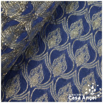 GASA JACQUARD AZUL Y ORO SERIE MAHAL 135cm