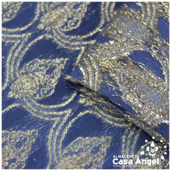 GASA JACQUARD AZUL Y ORO SERIE MAHAL 135cm