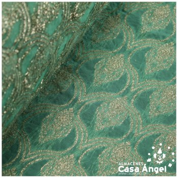 GASA JACQUARD VERDE AGUA Y ORO SERIE MAHAL 135cm