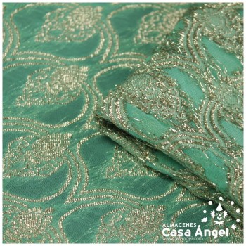 GASA JACQUARD VERDE AGUA Y ORO SERIE MAHAL 135cm