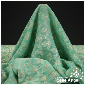 GASA JACQUARD VERDE AGUA Y ORO SERIE MAHAL 135cm