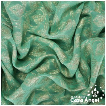 GASA JACQUARD VERDE AGUA Y ORO SERIE MAHAL 135cm