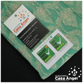 GASA JACQUARD VERDE AGUA Y ORO SERIE MAHAL 135cm