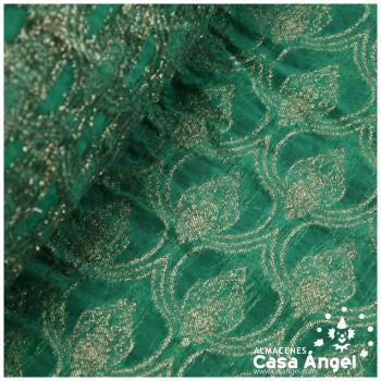 GASA JACQUARD VERDE Y ORO SERIE MAHAL 135cm