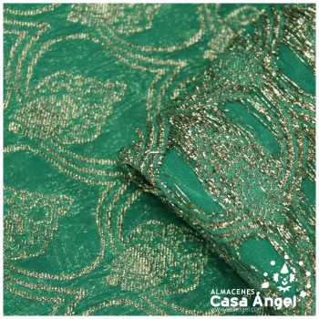 GASA JACQUARD VERDE Y ORO SERIE MAHAL 135cm