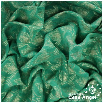 GASA JACQUARD VERDE Y ORO SERIE MAHAL 135cm