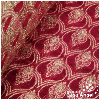 GASA JACQUARD ROJO Y ORO SERIE MAHAL 135cm