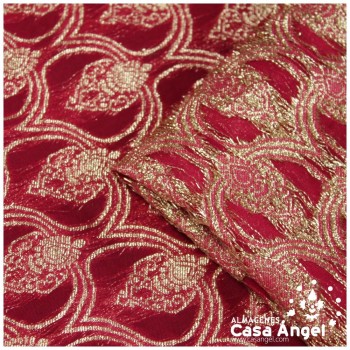 GASA JACQUARD ROJO Y ORO SERIE MAHAL 135cm