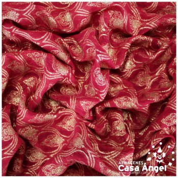 GASA JACQUARD ROJO Y ORO SERIE MAHAL 135cm