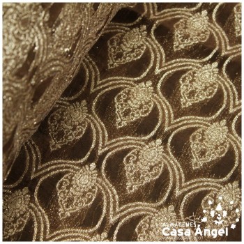 GASA JACQUARD MARRÓN Y ORO SERIE MAHAL 135cm