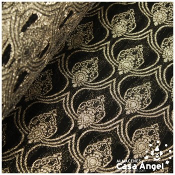 GASA JACQUARD NEGRA Y ORO SERIE MAHAL 135cm