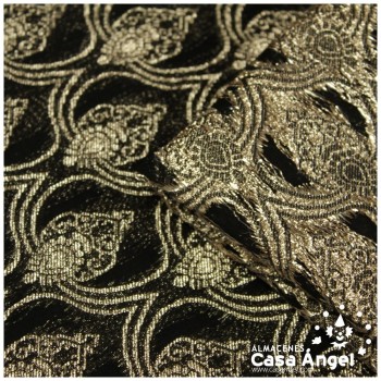 GASA JACQUARD NEGRA Y ORO SERIE MAHAL 135cm