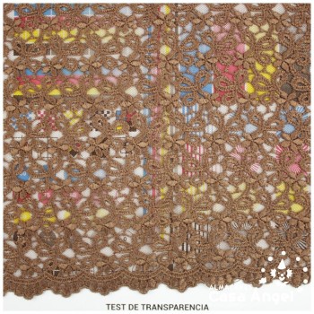 TELA DE ENCAJE MARRÓN CON BORDADO MECÁNICO 100cm