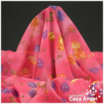 GASA ESTAMPADA FLORES MULTICOLOR FONDO FUCSIA 150cm