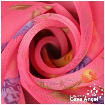 GASA ESTAMPADA FLORES MULTICOLOR FONDO FUCSIA 150cm