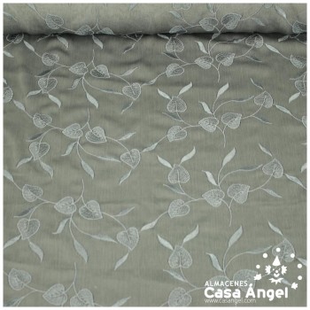 GASA BORDADA GRIS CON FLORECILLAS 100cm