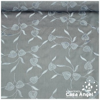 GASA BORDADA GRIS AZULADO CON FLORECILLAS 100cm