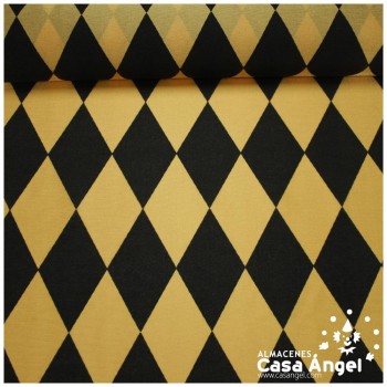 RASETE ESTAMPADO CON ROMBOS DORADO Y NEGRO SERIE ARLEKIN 150cm