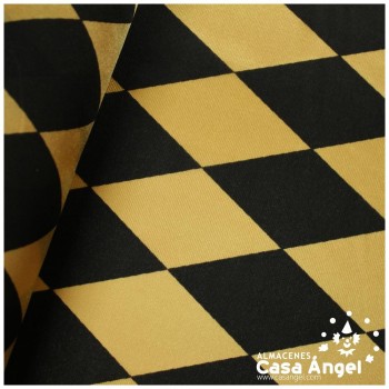 RASETE ESTAMPADO CON ROMBOS DORADO Y NEGRO SERIE ARLEKIN 150cm