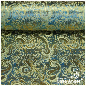 BROCADO JACQUARD CACHEMIR ORO FONDO AZUL 150cm