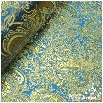 BROCADO JACQUARD CACHEMIR ORO FONDO AZUL 150cm